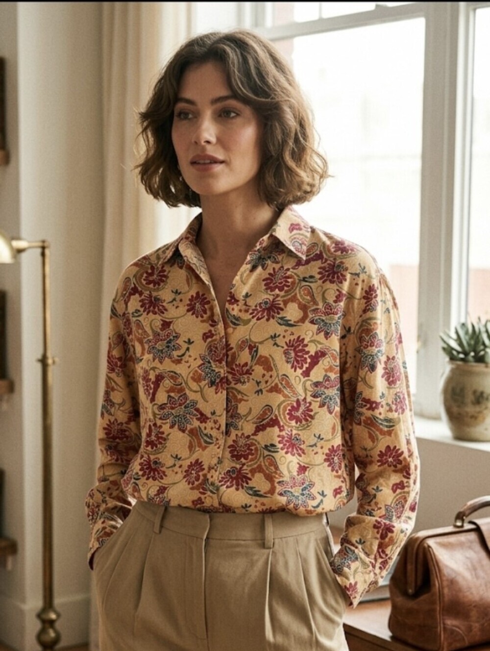 Vintage Banana Republic Safari & Travel Floral Button-Up Shirt Oversized Size M